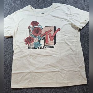 MTV Graphic T Shirt Womens Large Floral Logo Retro Music Television Tee